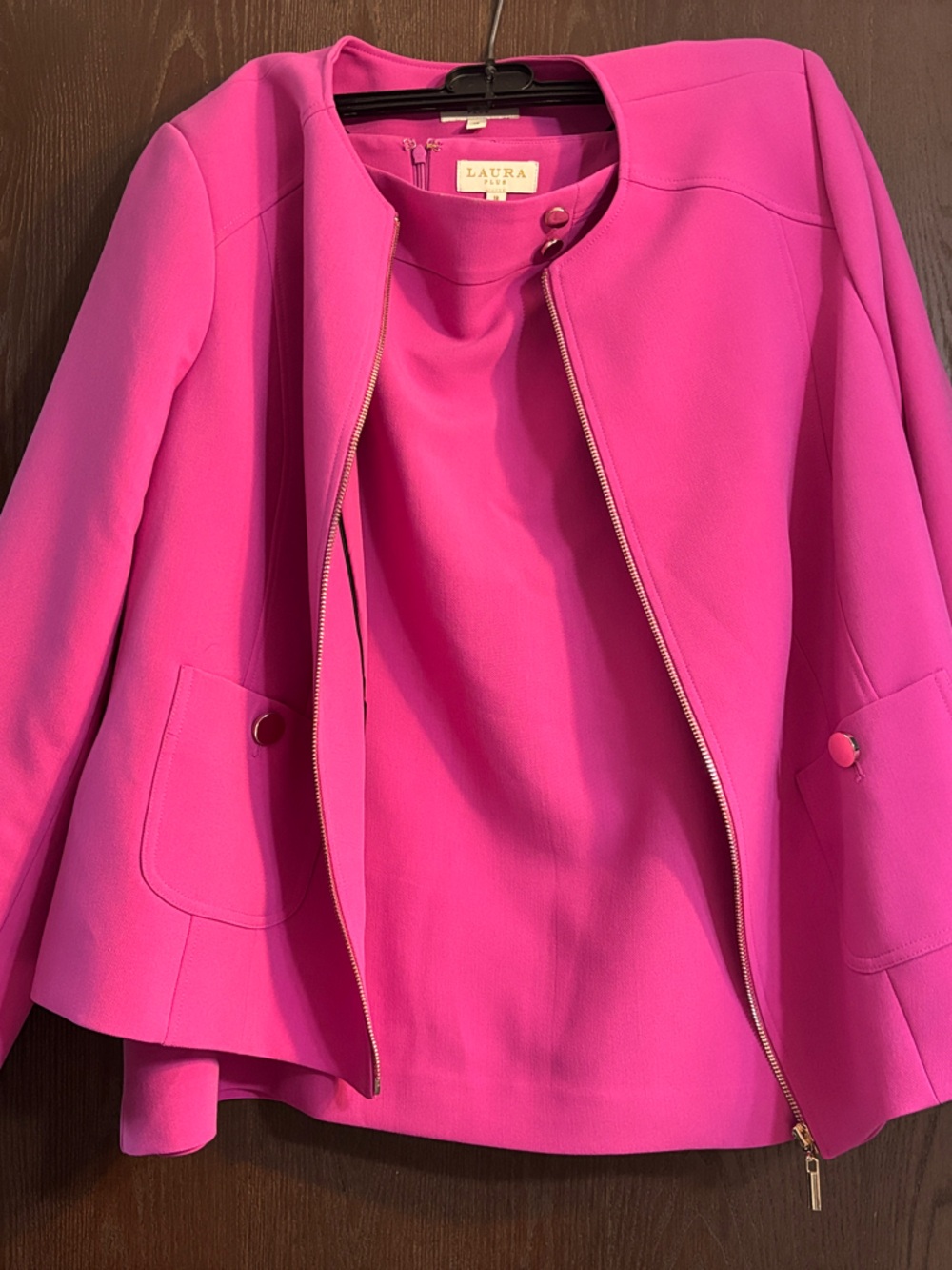 Laura Petites Bright Pink Zip-Front Blazer and skirt set